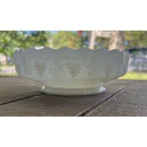 Anchor Hocking Grapes Milk White Glass Fire-King Ware Lg Pedestal Fruit Bowl JW